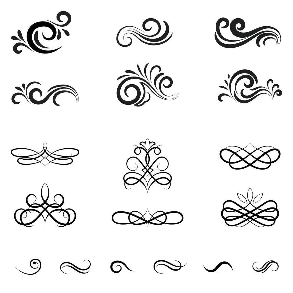 13 Ornamental curls, swirls divider and filigree ornaments design collection for wedding and calligraphy decoration.gree ornaments vector