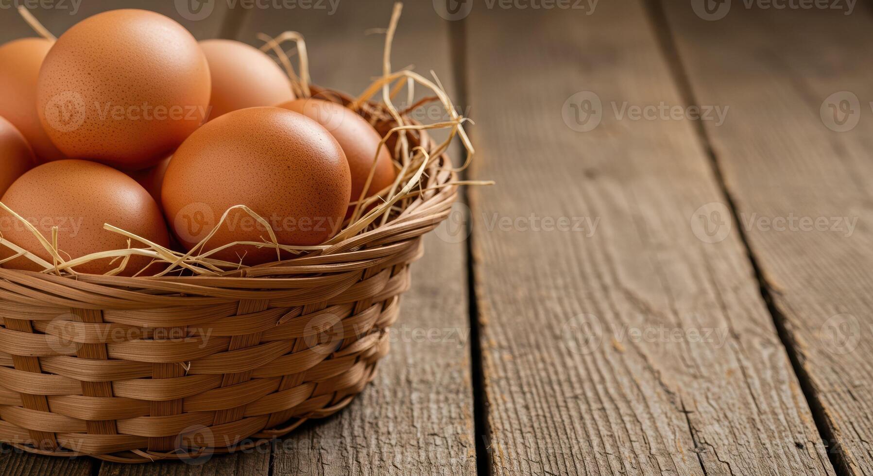 Basket of brown eggs, rustic freshness, natural farm food, source of freshness photo