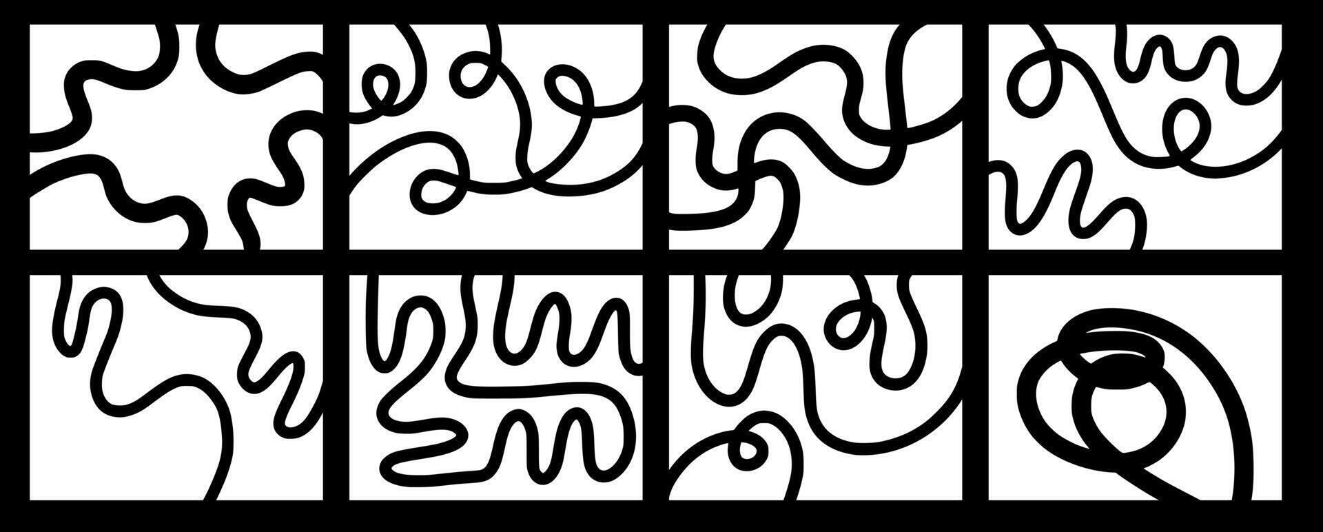 Set of abstract playful minimalistic background with wavy line. Backdrop with organic curvy curly stripe in flat minimalism style. vector
