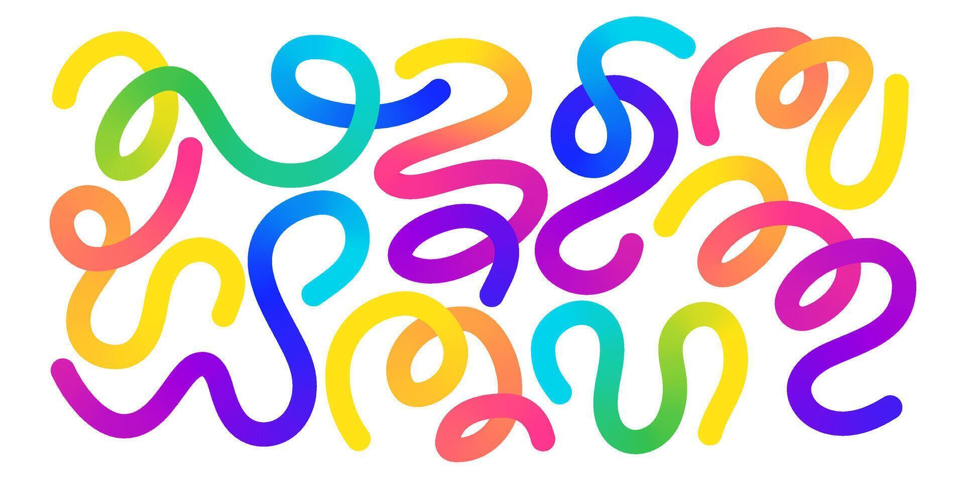 Sinuous twisting rainbow shapes - looping curvy lines, undulating swirls gradient vivid hues abstract pattern. vector