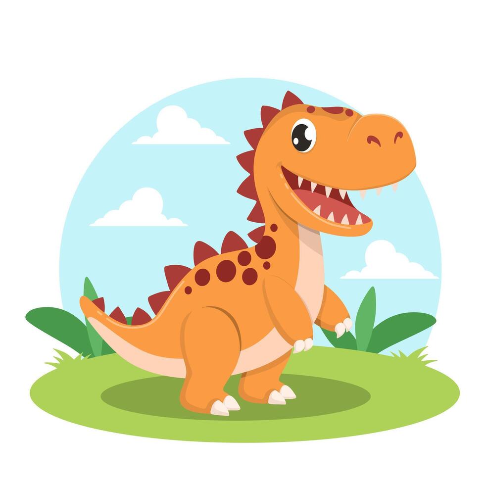 Cute baby Tyrannosaurus dinosaur illustration in soft orange color and round features, perfect for kids theme vector