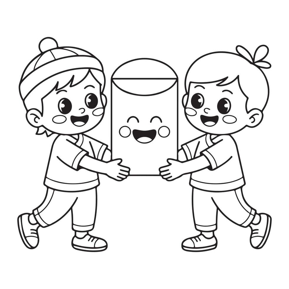 Happy Mail Envelope with Smiling Kids Coloring Page vector