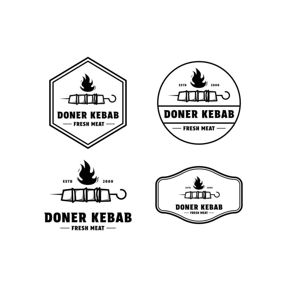 doner kebab logo design concept vintage retro label vector