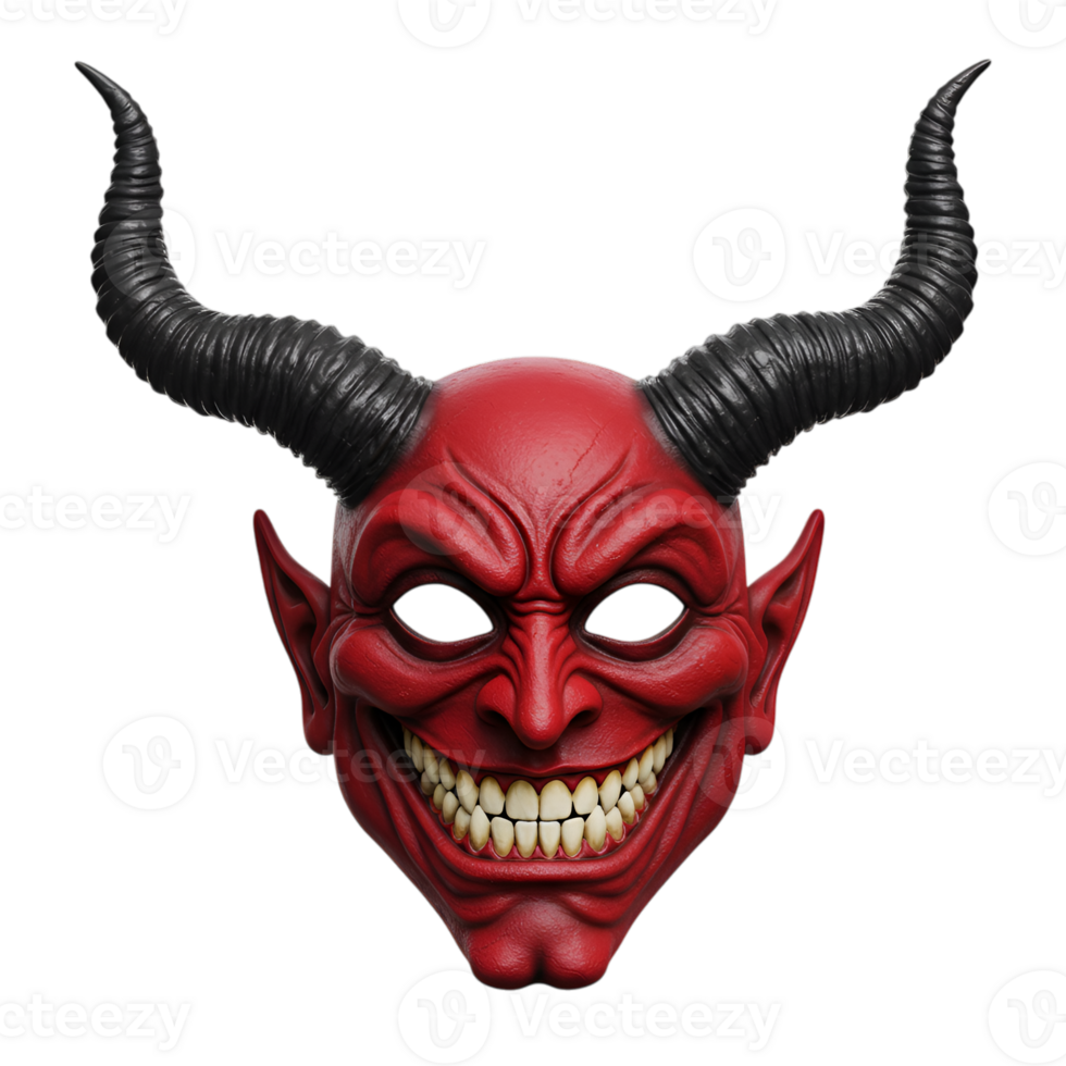 Menacing Devil Mask with Horns and a Sinister Grin on Transparent png