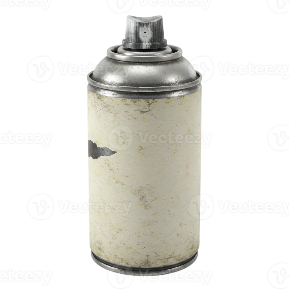 Isolated used spray can with transparent background, grunge and worn effect for graphic design and creative projects or vintage poster png