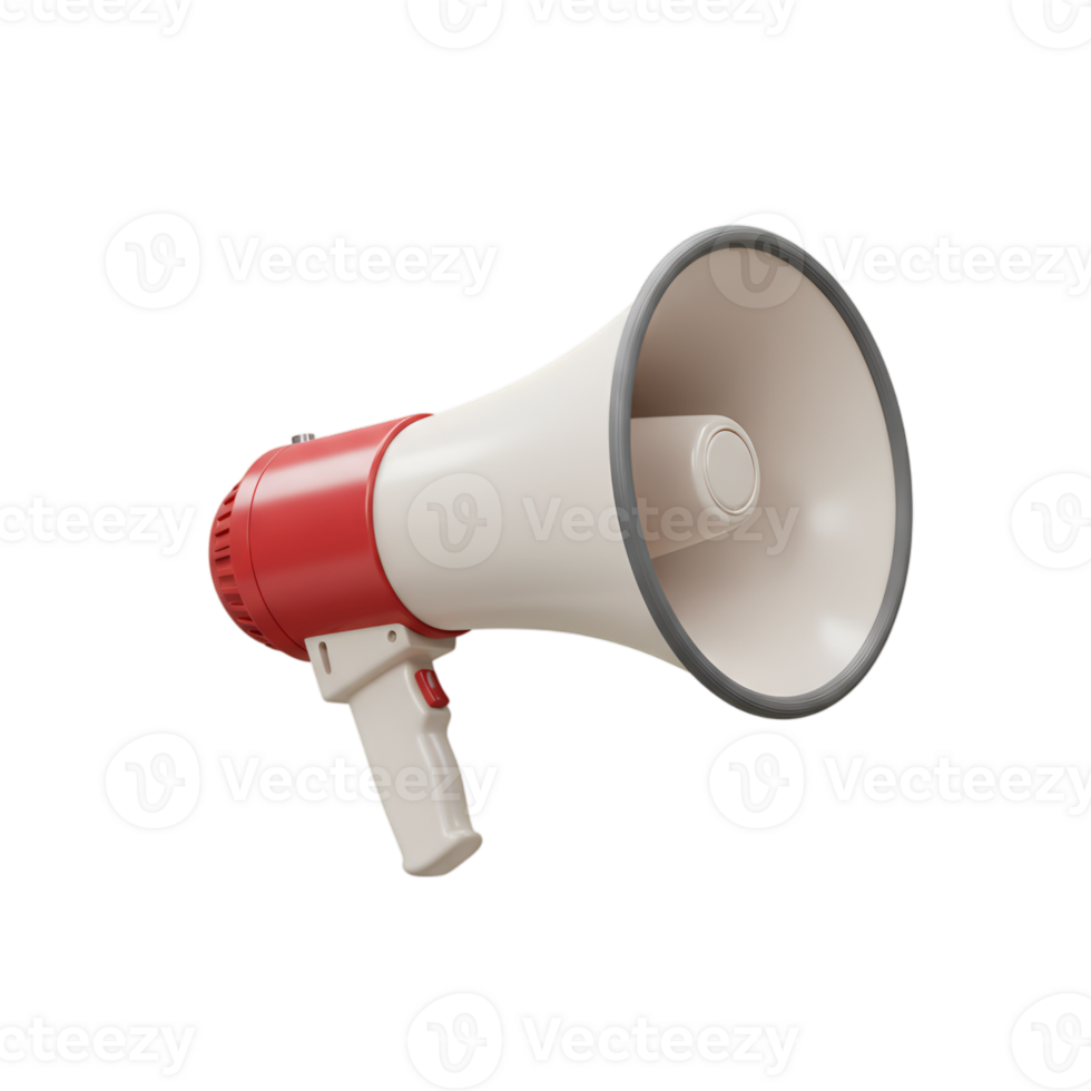 Red and white megaphone with handle on a transparent background png