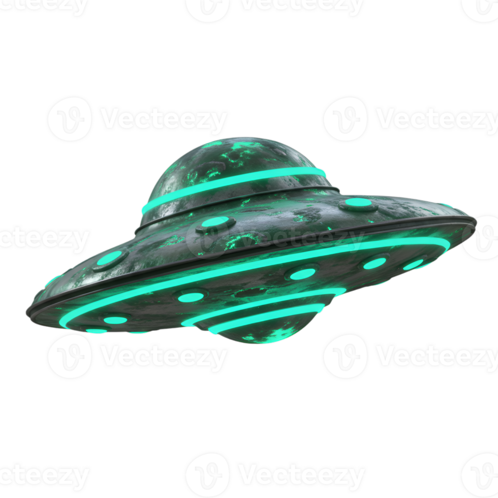 Mysterious Alien Spaceship with Glowing Lights on Transparent Background png