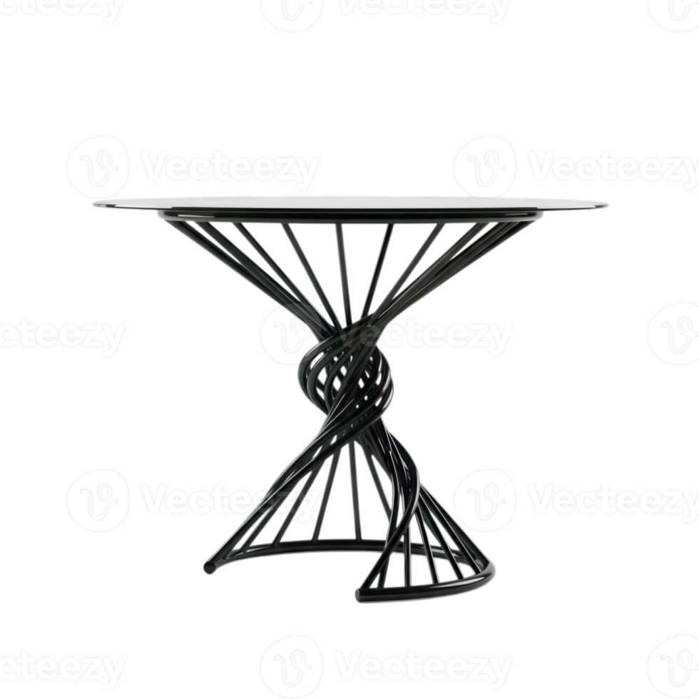 Modern Round Table with Unique Twisted Metal Base Design on Transparent png