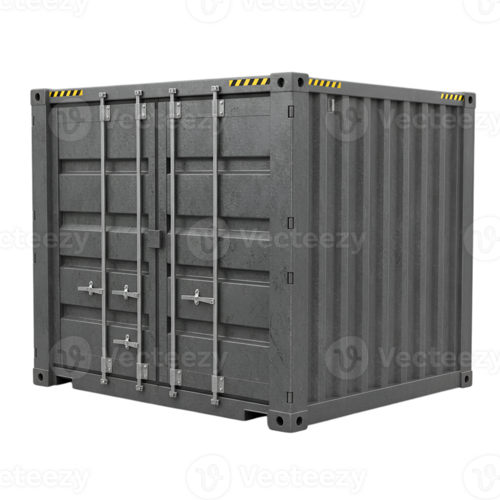 Gray Shipping Container Isolated on Transparent Background with Striped Caution Pattern png