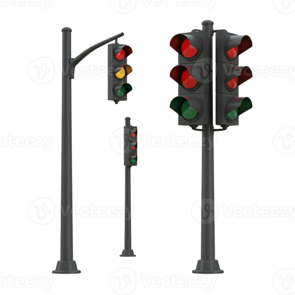 Realistic Traffic Light Illustration on a Transparent Background for Design png