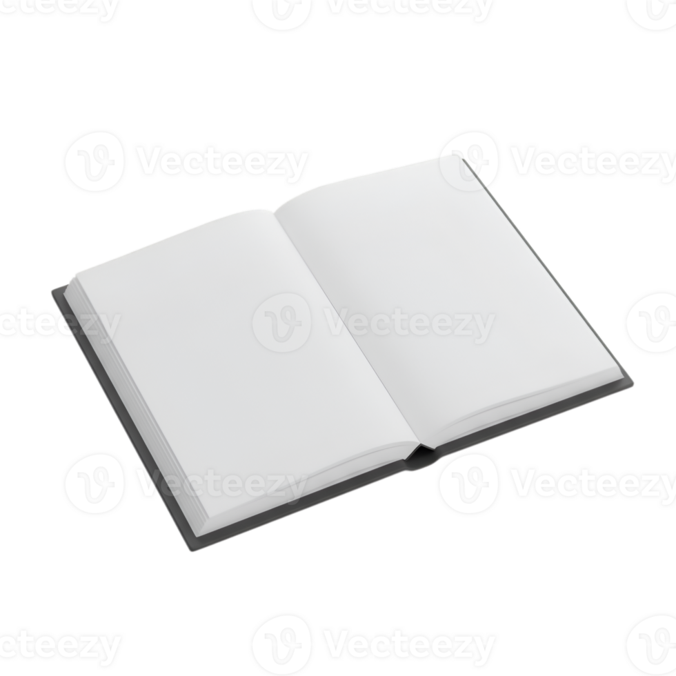 Open blank book with clean white pages on a transparent background for graphic design projects and presentations png
