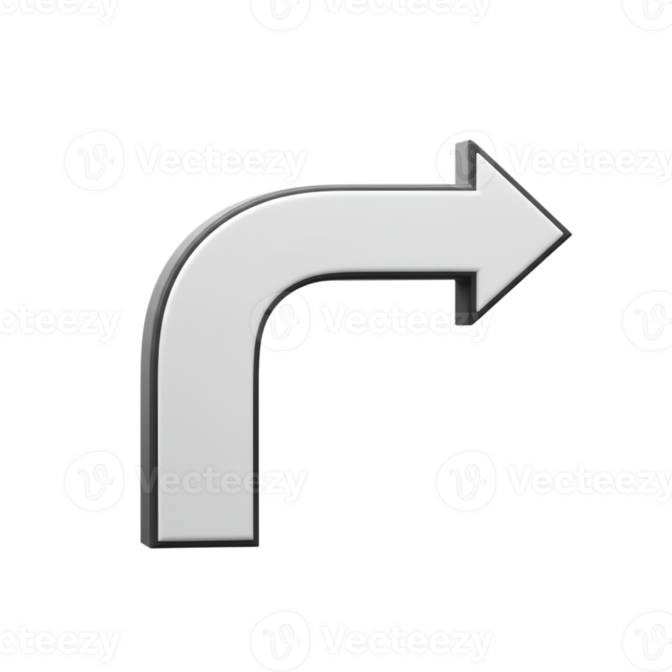 Sleek 3D Right Turn Arrow on Transparent Background for Design Projects png