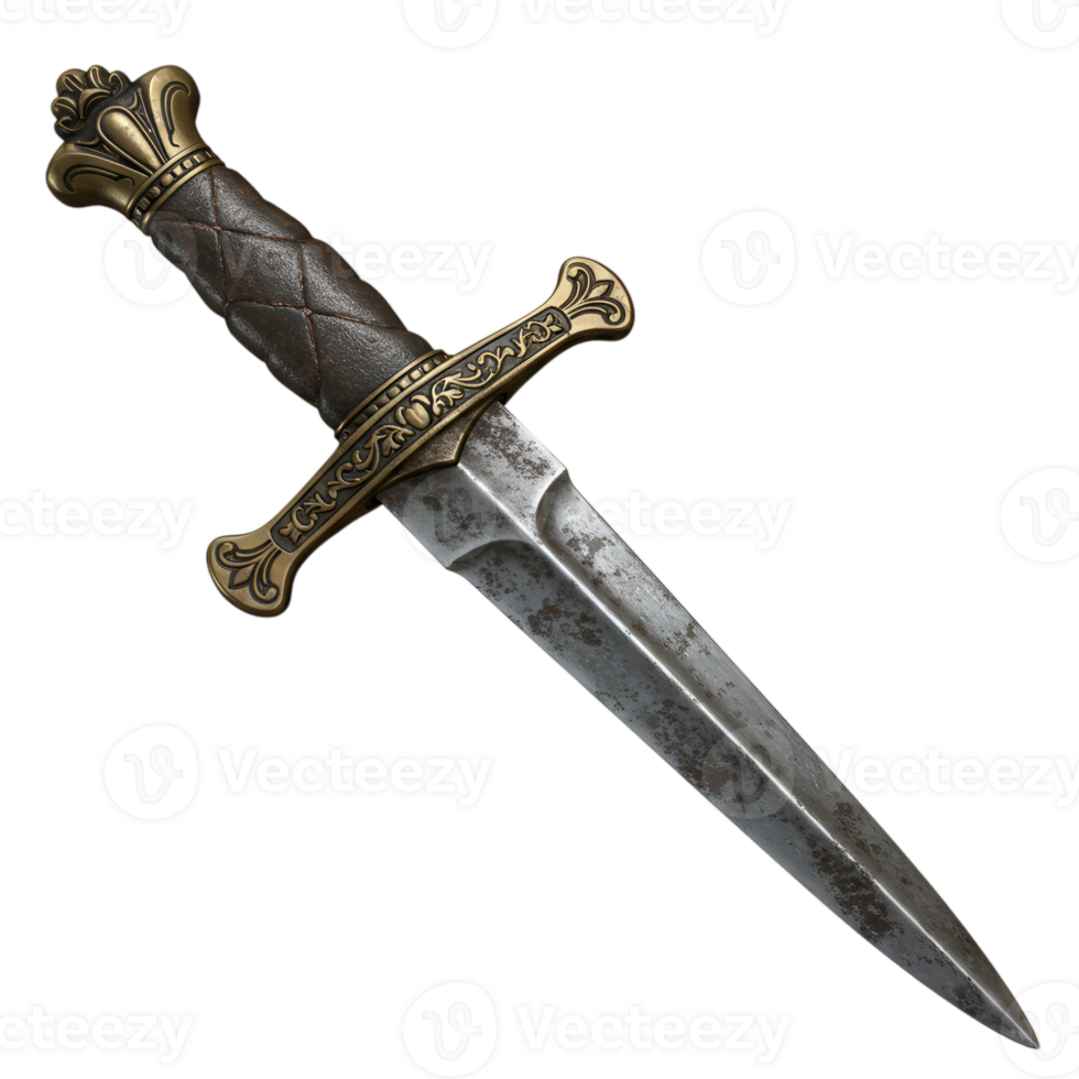Medieval Dagger with Ornate Hilt on Isolated Background, High Quality png