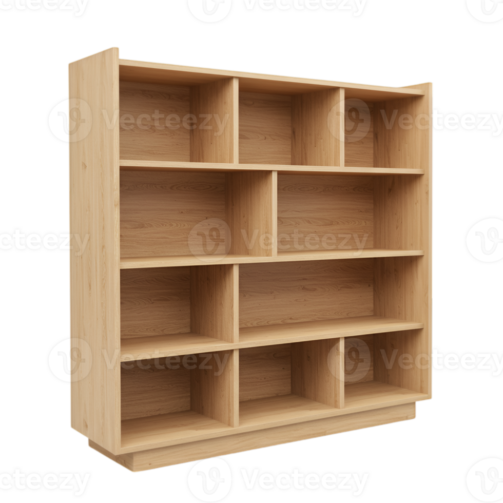 Wooden Bookcase with Shelves on Transparent Background, perfect for home decor png