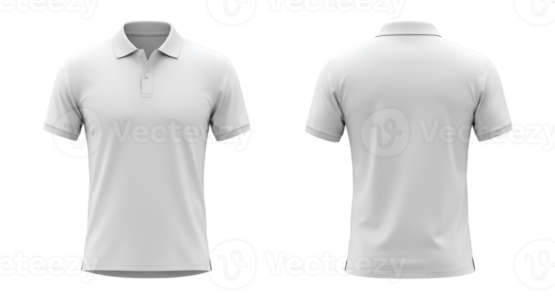 Realistic white polo shirt mockup on transparent background showcasing front and back png