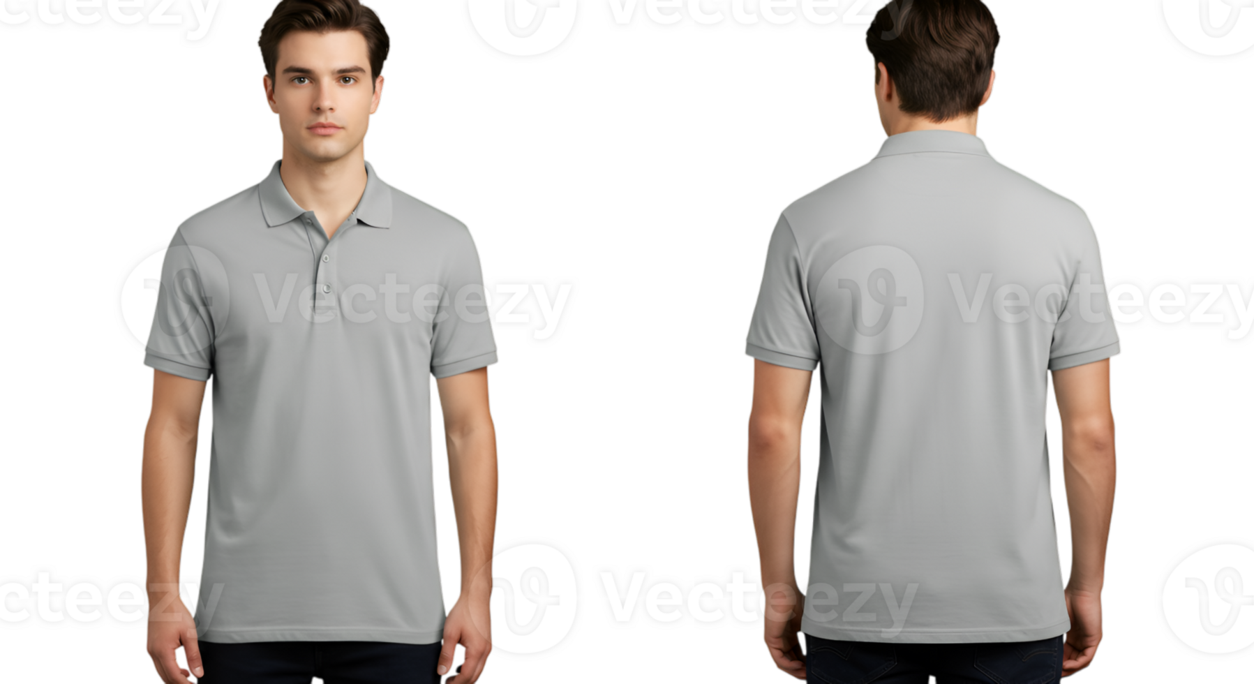 Neutral Gray Polo Shirt Front and Back View, Isolated for Customization png