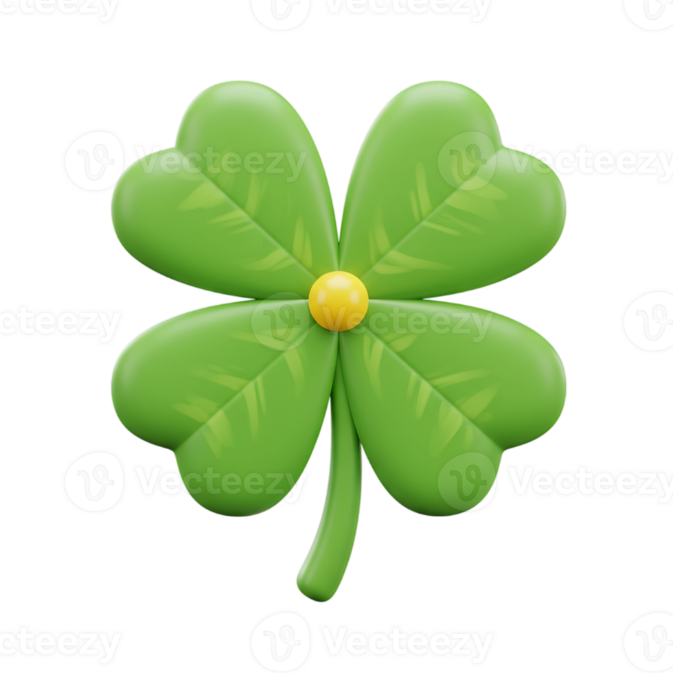 Lucky Four Leaf Clover 3D Render on a Transparent Background for Design Projects png