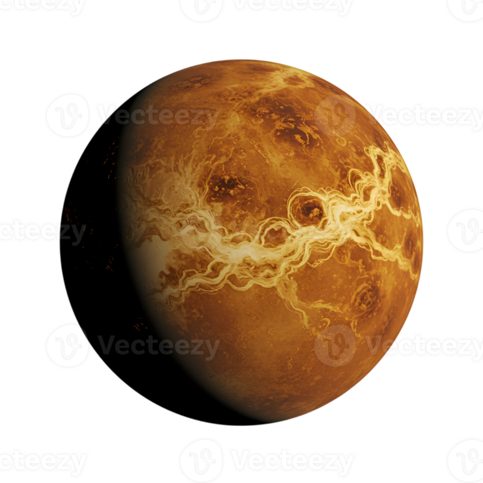 Venus planet detailed surface features and texture in the space with transparent background, high resolution photography png