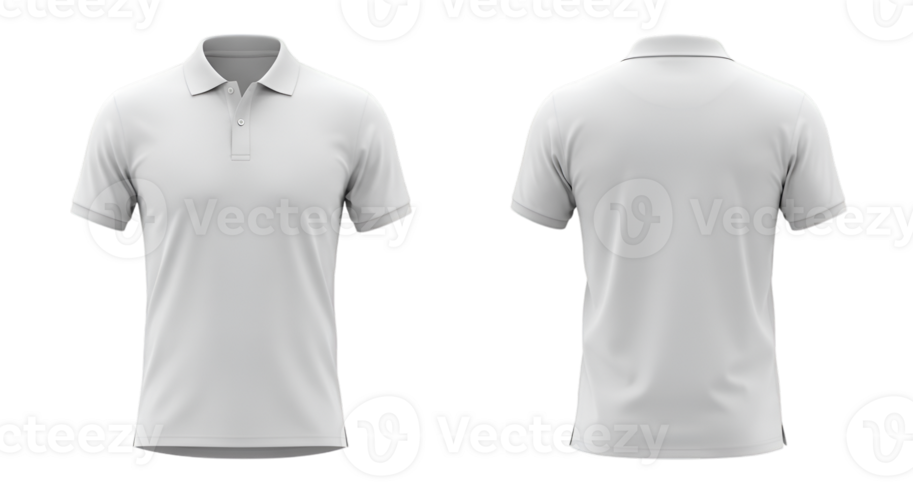 Realistic 3D rendering of a blank white polo shirt, front and back view, on a transparent background for design mockups and templates png