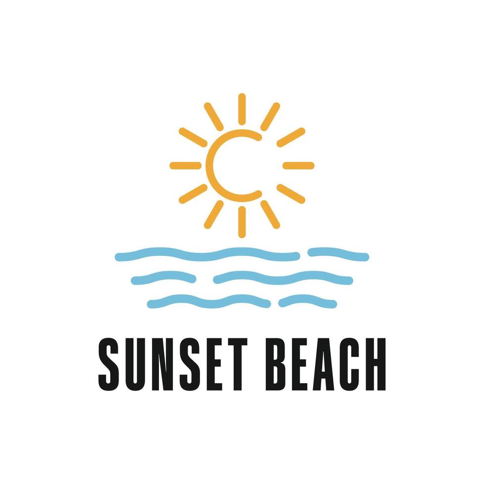 sunset beach wave logo design creative idea vector