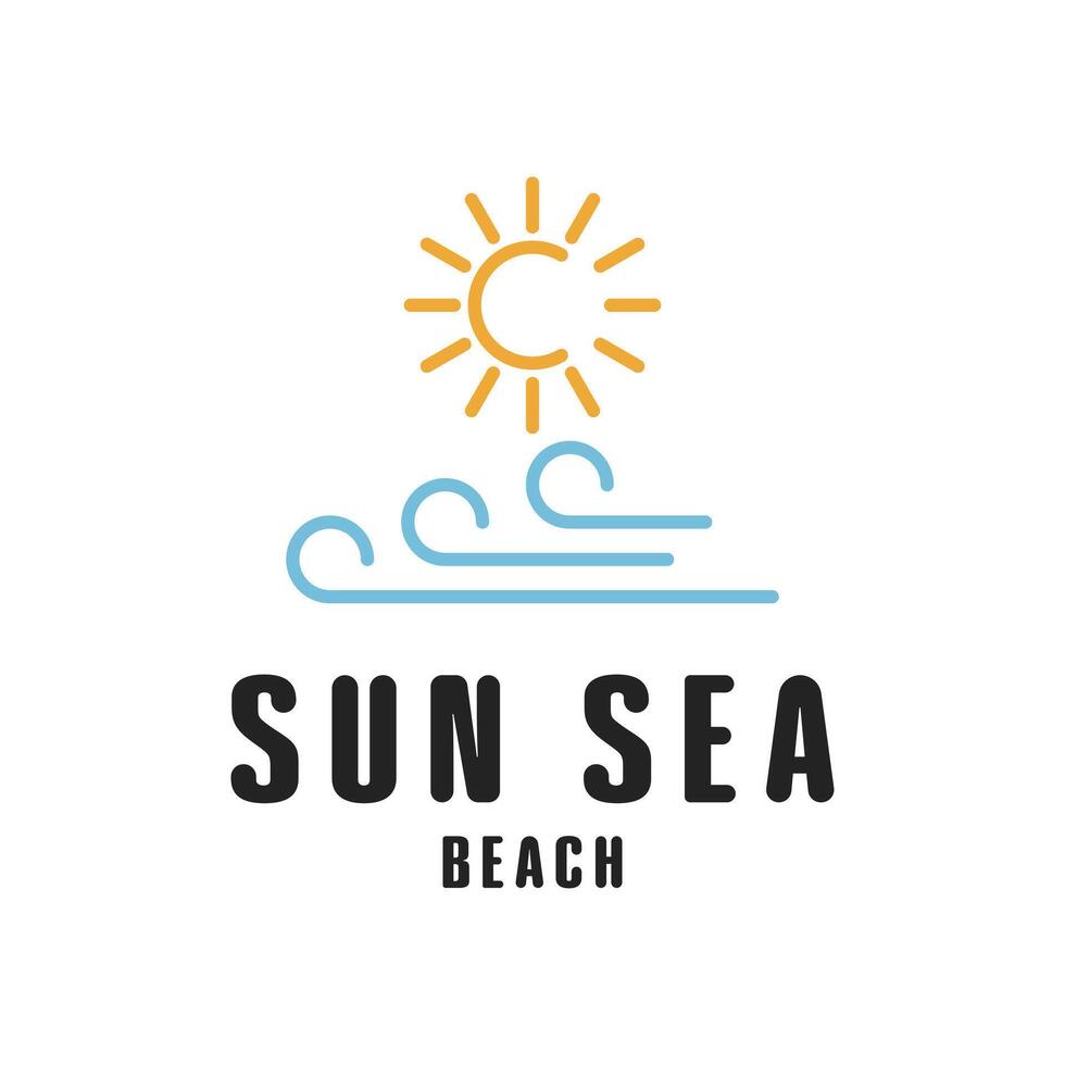 sun sea beach minimalist logo design concept idea vector