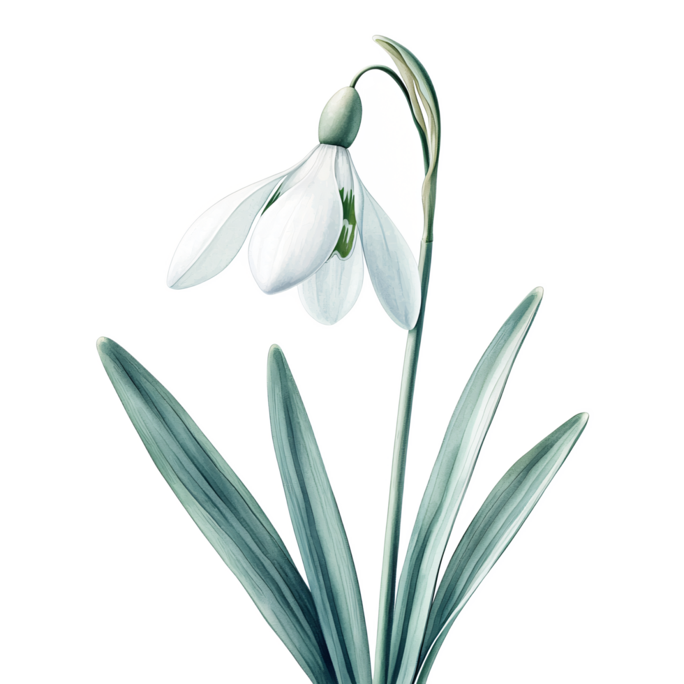 Delicate Snowdrop Flower with Pale Green Leaves png
