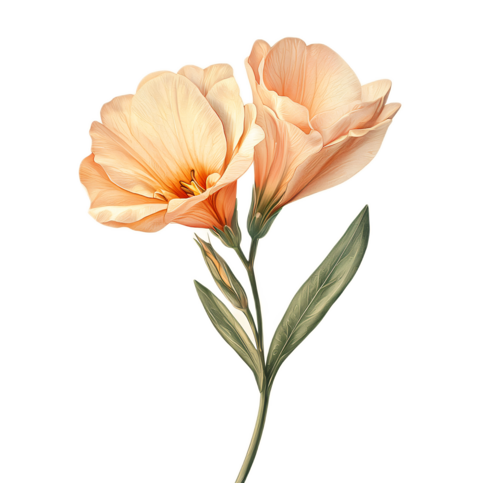 Delicate Peach Flowers with Green Leaves png