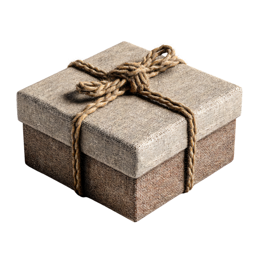 Elegant gift box wrapped in twine made of natural materials png