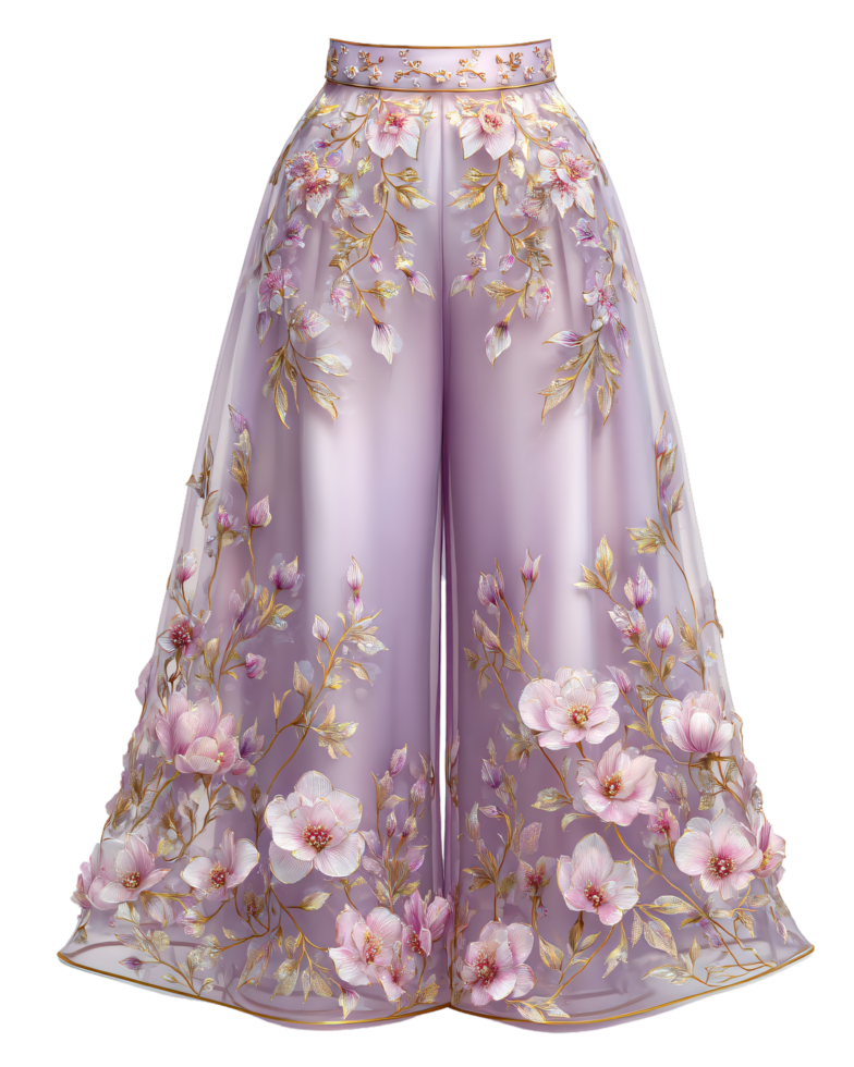 Elegant Floral Pattern Wide-Leg Pants for Fashionable Women png