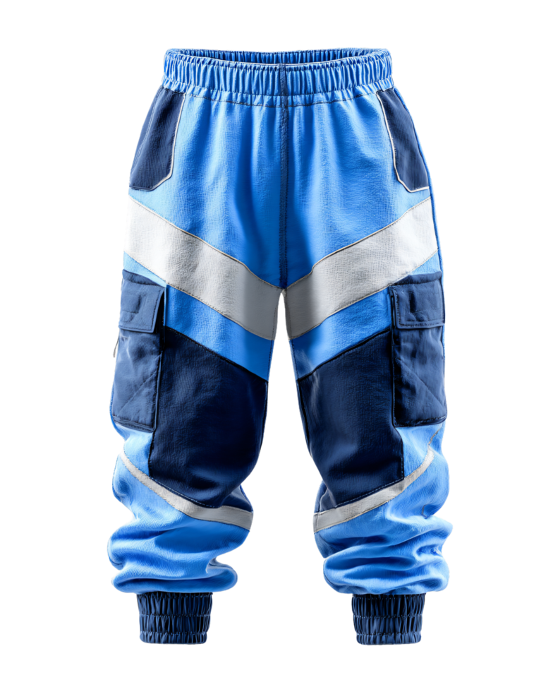 Stylish Blue Athletic Pants with Unique Color Block Design png