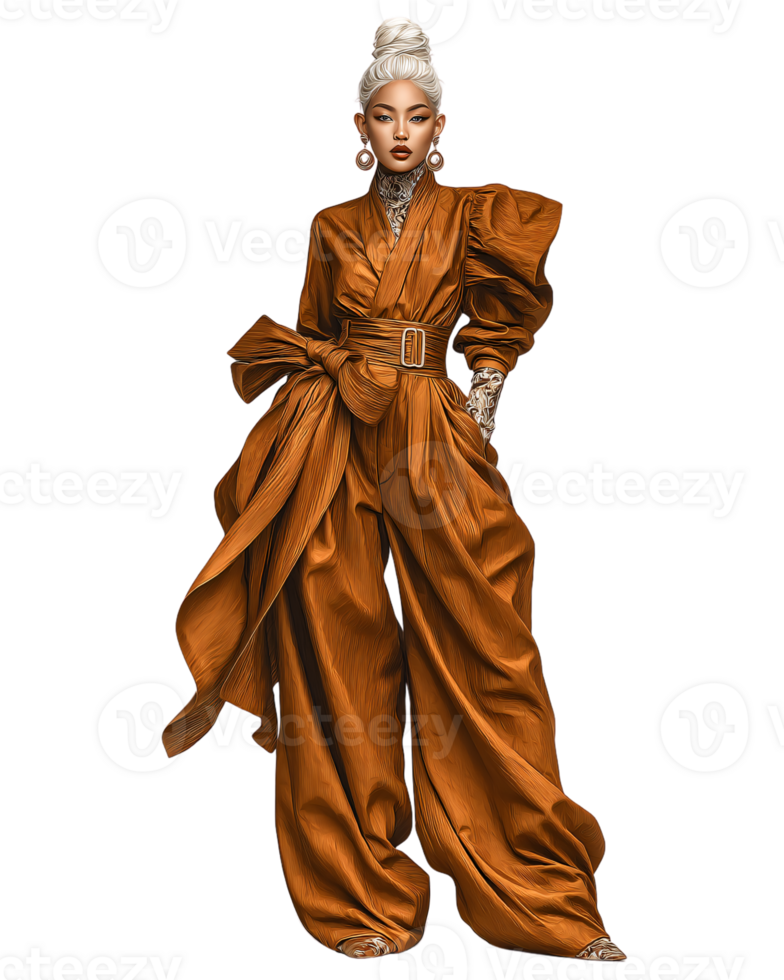 Elegant Fashion Model in Striking Orange Jumpsuit and Accessories png