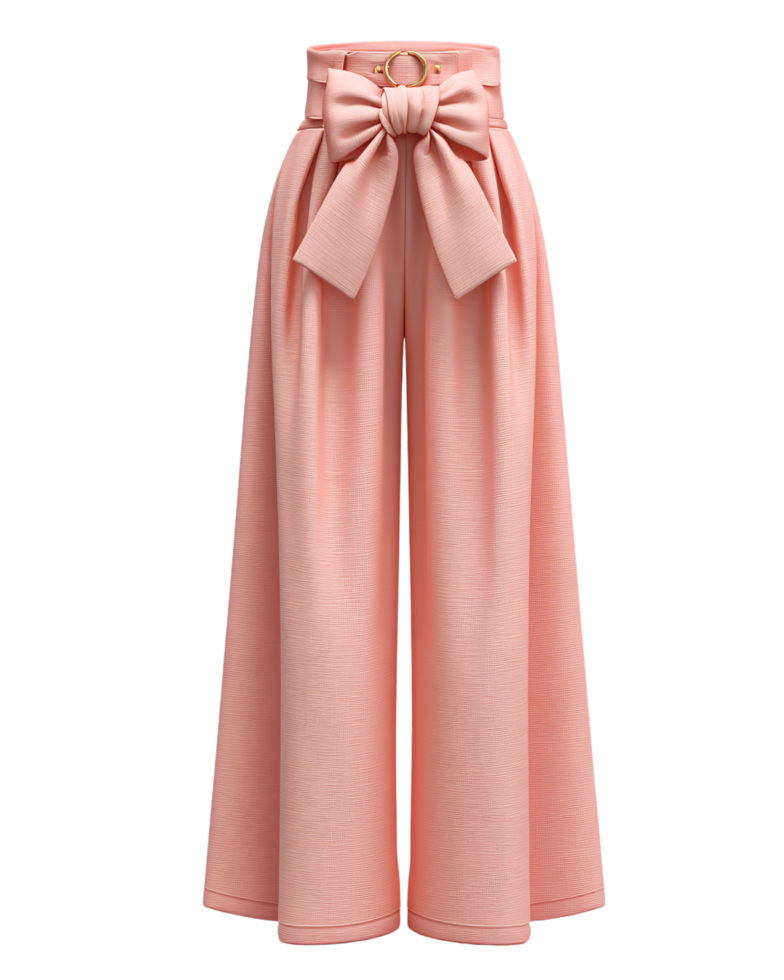 Stylish Pink Wide Leg Pants with Bow Tie Detail for Fashion Lovers png