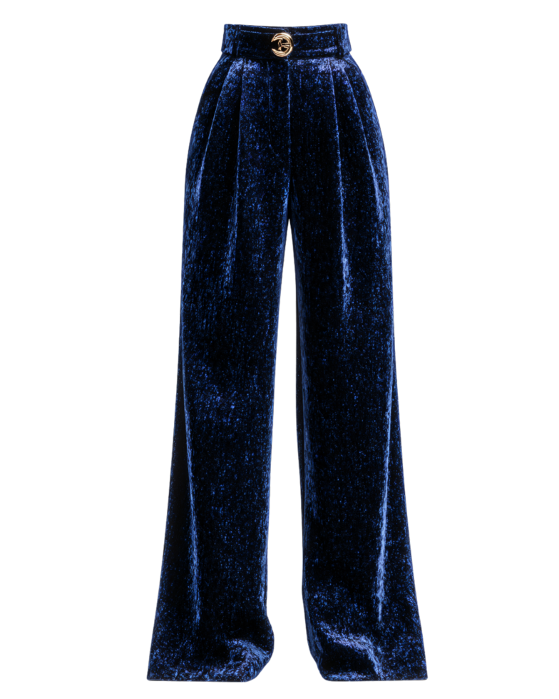 Elegant Velvet Trousers with High Waist and Pleats in Deep Blue png
