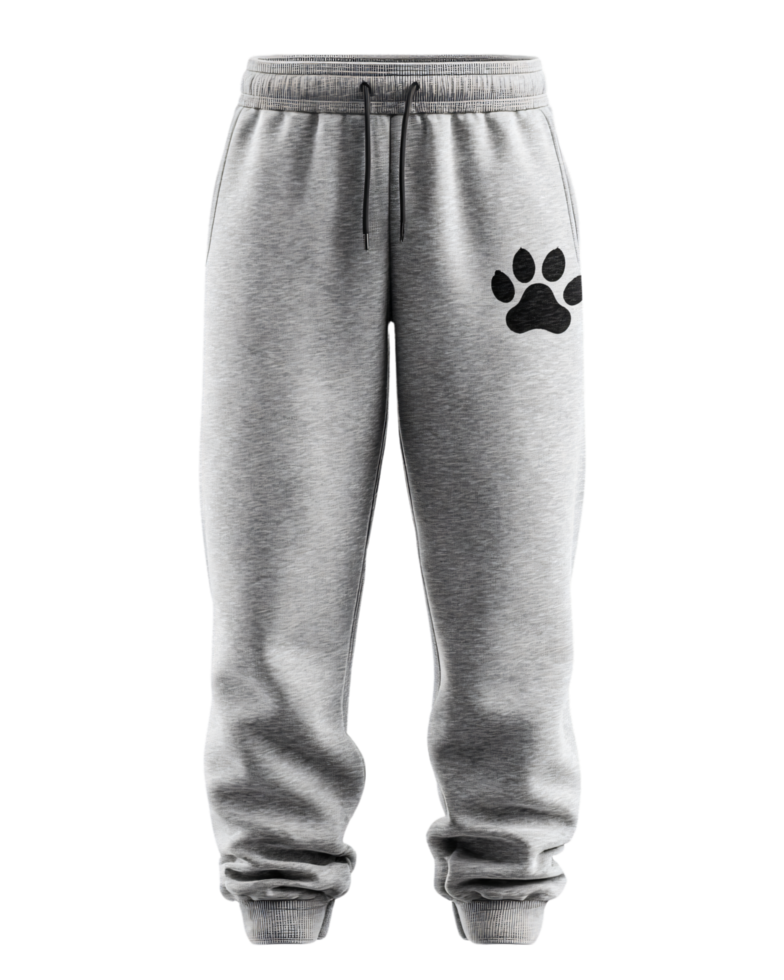 Cozy Grey Sweatpants with Black Paw Print for Casual Wear png