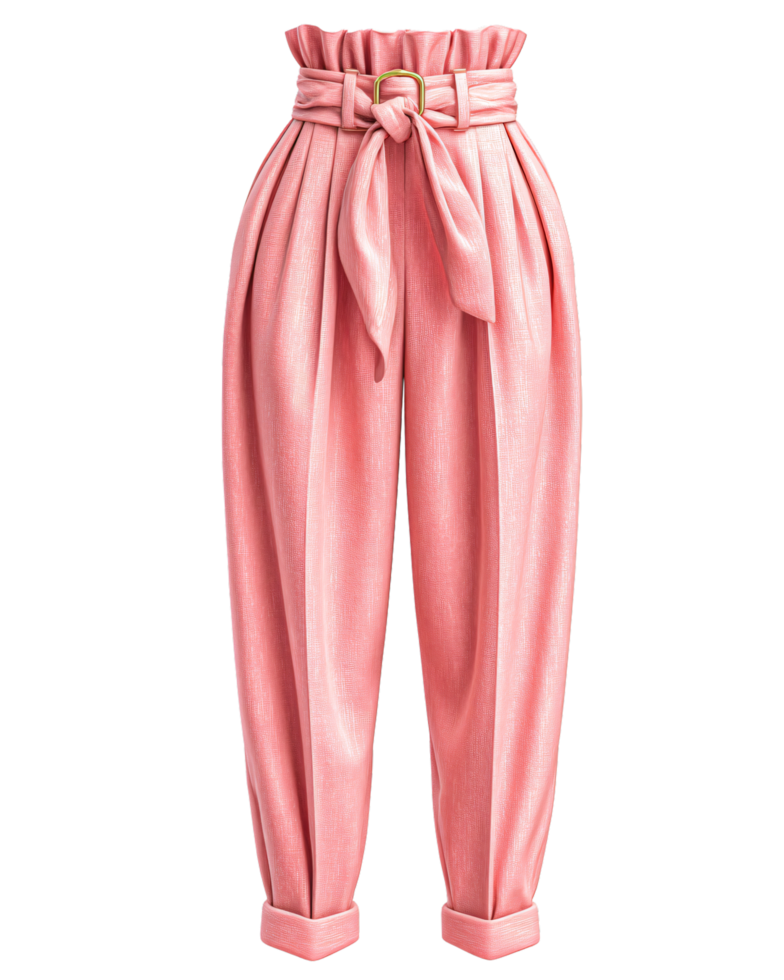 Elegant High-Waisted Pants with Belt in Soft Pink Color png