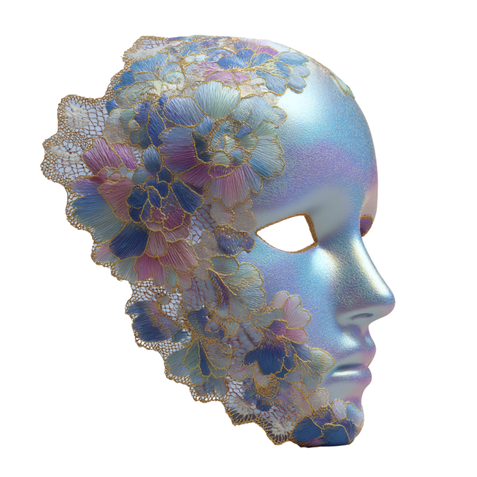Elegant Floral Mask with Colorful Petals and Shimmering Texture png