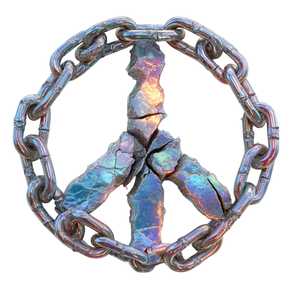 Broken Peace Symbol with Chains and Colorful Reflective Surface png