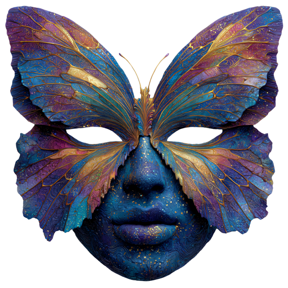 Ethereal Human Face with Colorful Butterfly Wings in Vibrant Colors png