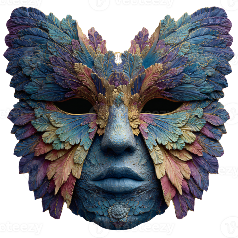 Artistic Mask Design Featuring Intricate Leaf Patterns and Colors png