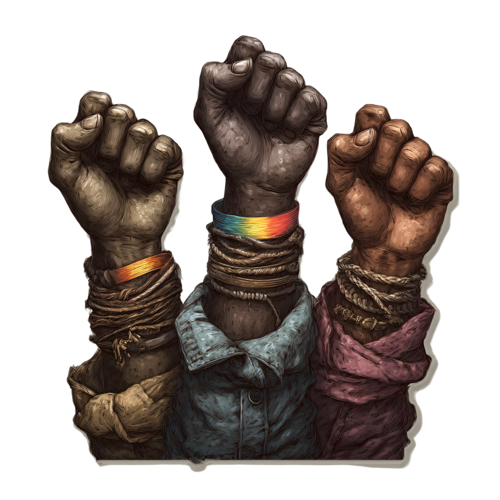 Diverse Hands Raised in Unity Symbolizing Strength and Solidarity png