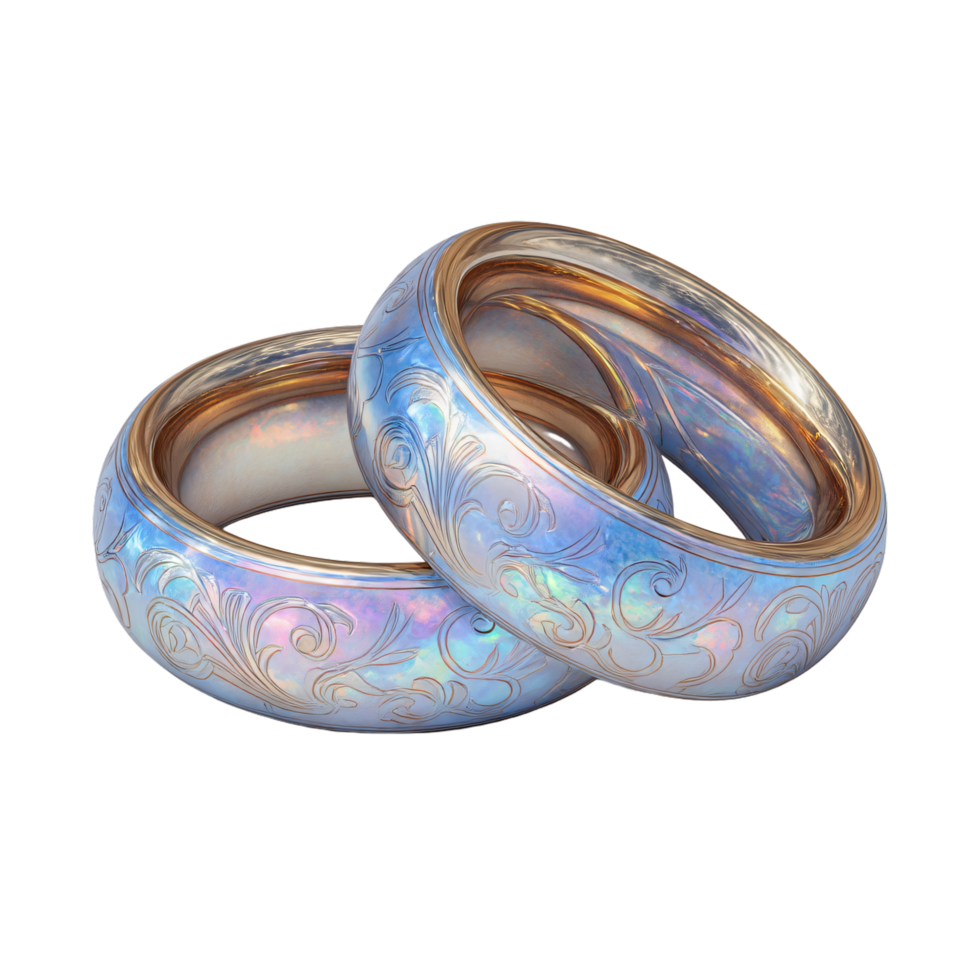Elegant Swirling Design Rings with Iridescent Finish and Gold Accents png