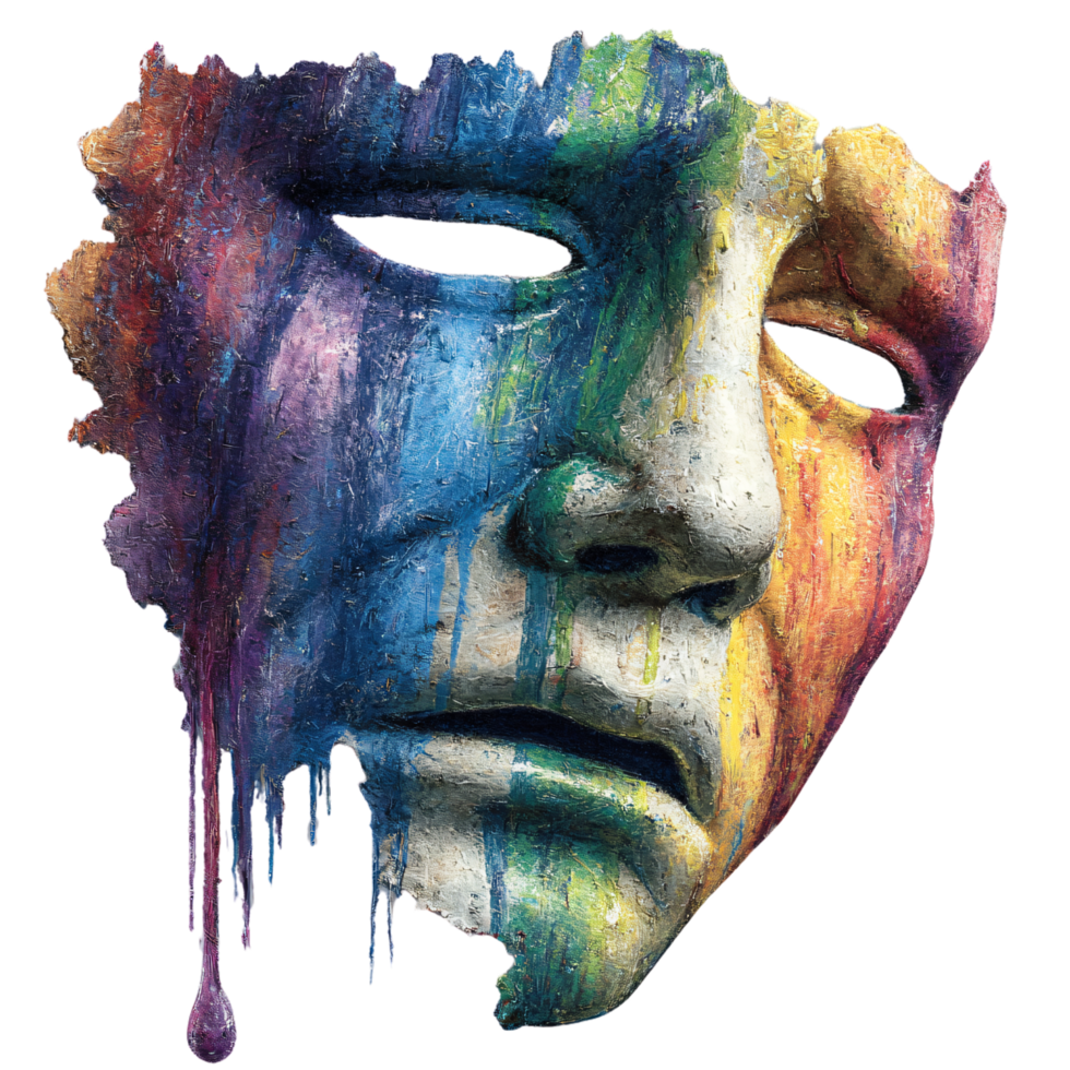 Colorful Abstract Mask with Dripping Paint and Emotional Expression png