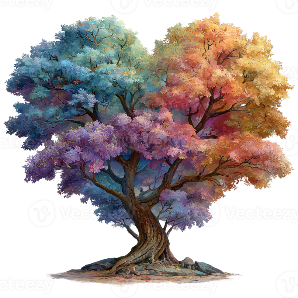 Vibrant Colorful Tree with Unique Leaves for Art and Nature Lovers png