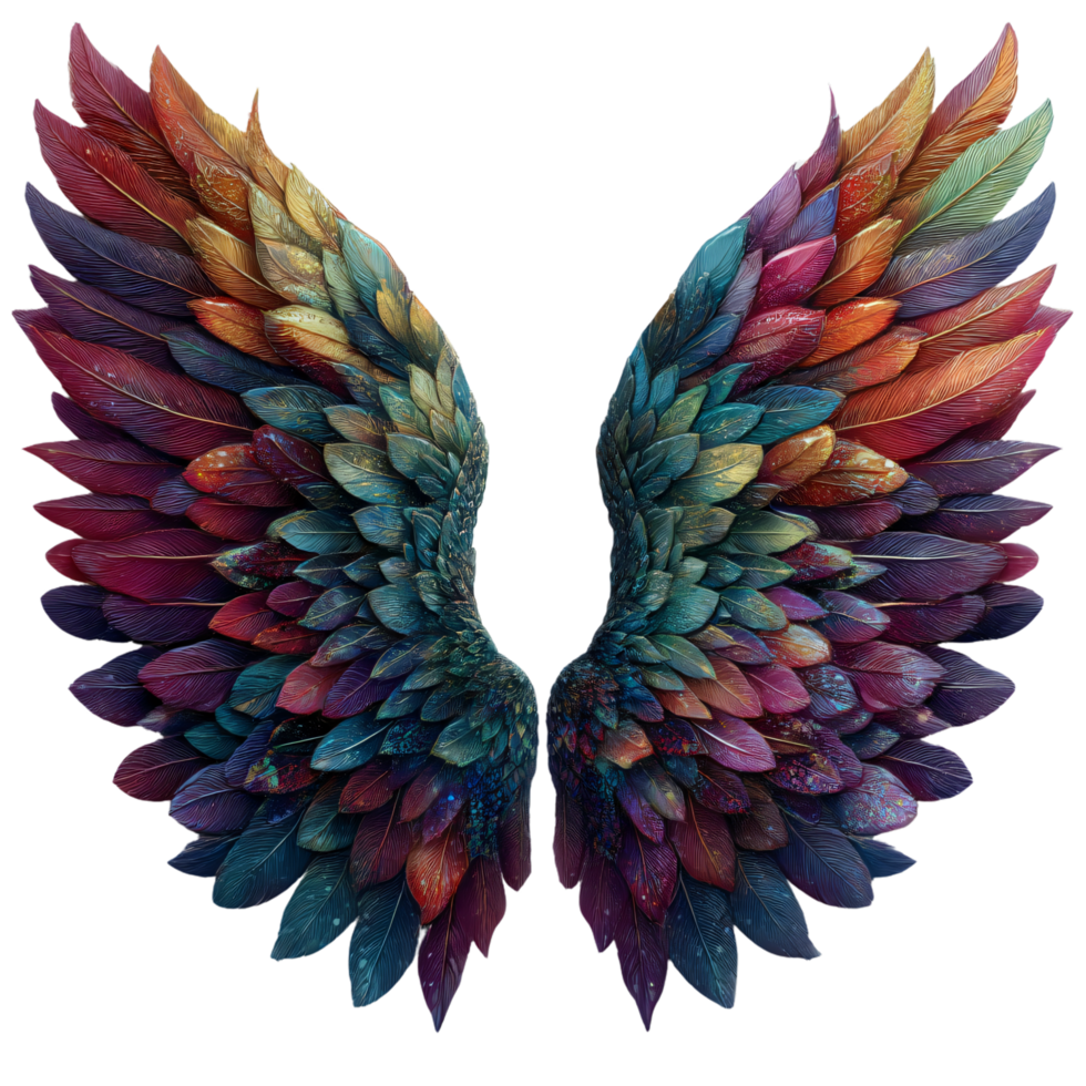 Vivid and Colorful Abstract Wings with Leaf Patterns and Textures png