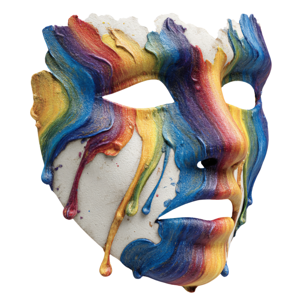 Colorful Artistic Mask with Dripping Paint in Vibrant Spectrum png