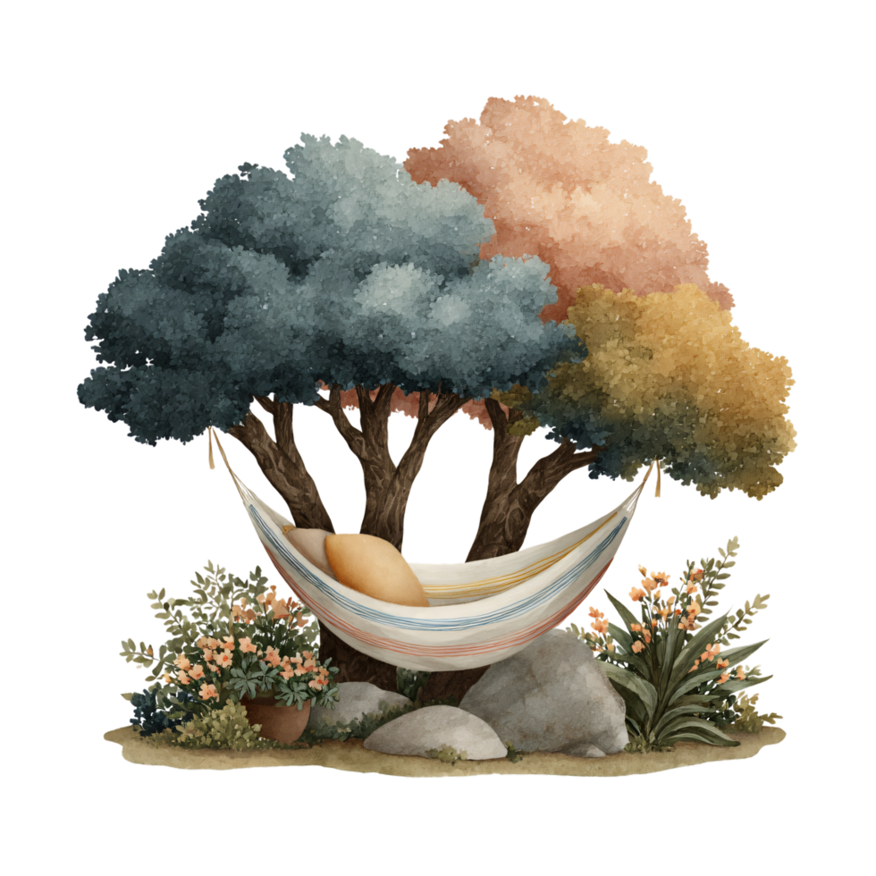 Serenity in Nature Relaxing Hammock Under Colorful Trees png