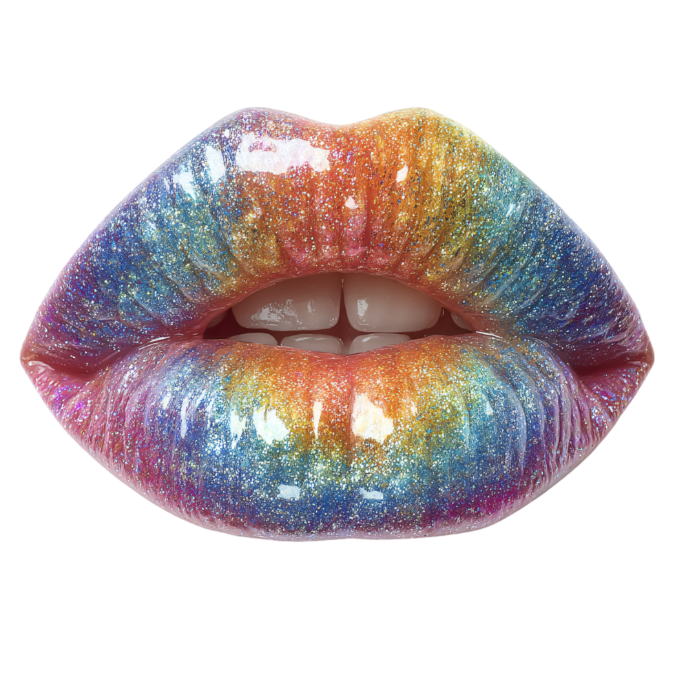 Shimmering Rainbow Lips with Glittery Finish in Close-Up View png