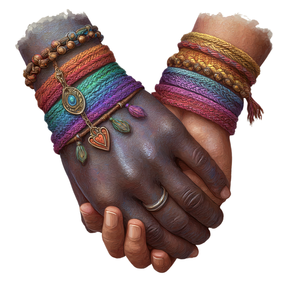 Hands with Colorful Bracelets Representing Friendship and Unity png