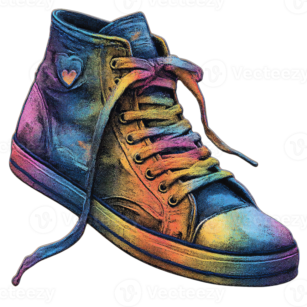Colorful Artistic Sneaker with Heart Design and Abstract Background png