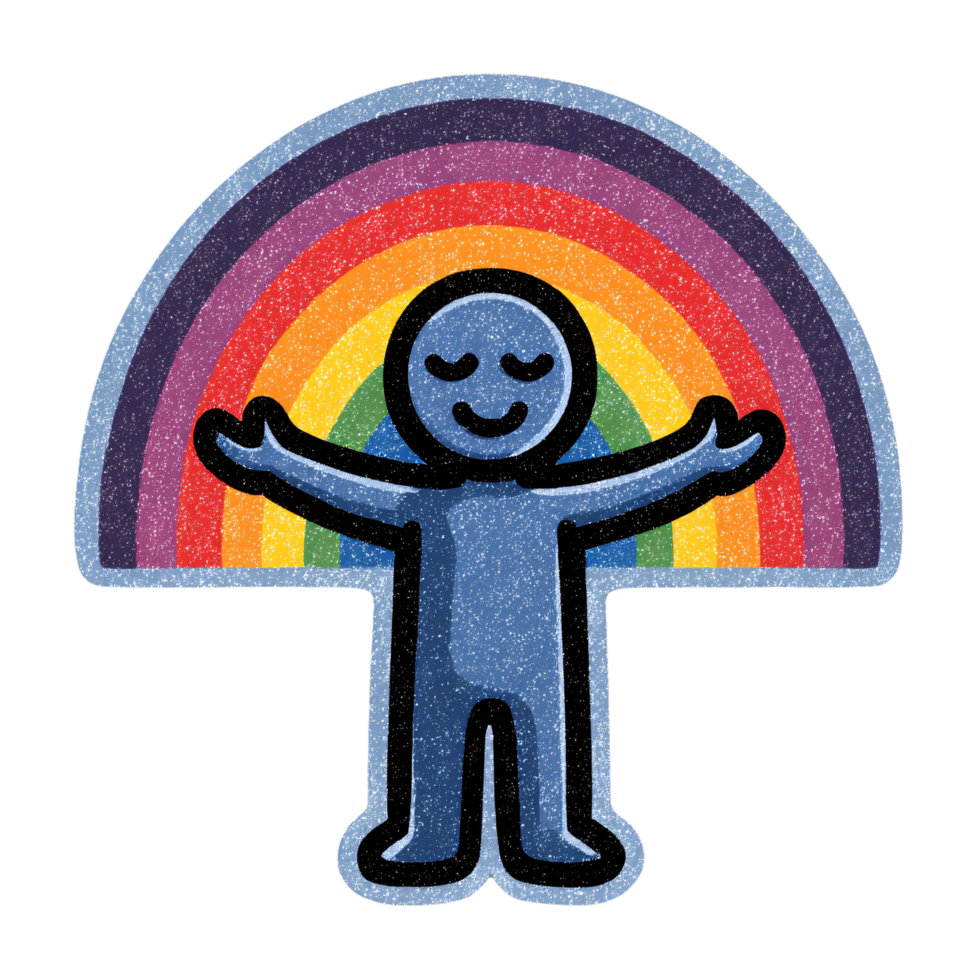 Happy figure with rainbow design radiating positivity and joy png